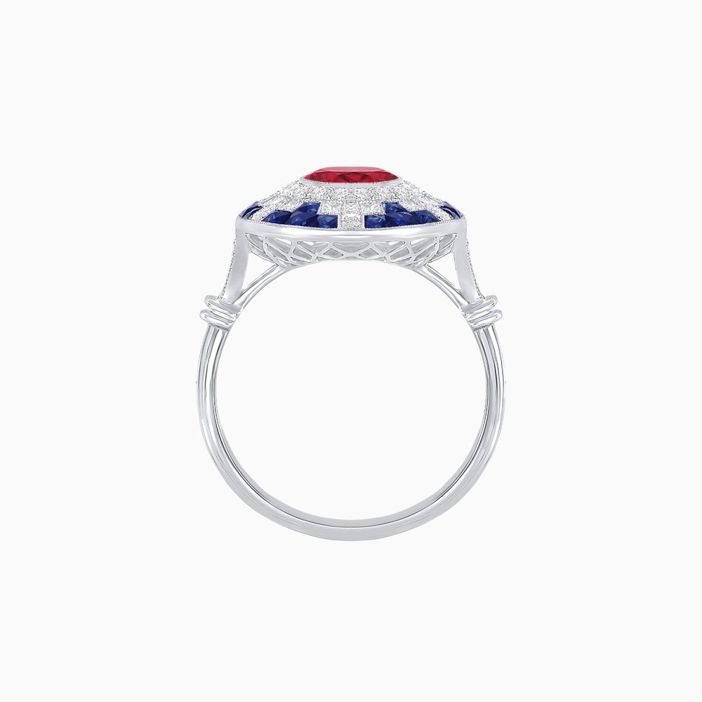 Vintage Inspired Round Gemstione Ring - Shahin Jewelry