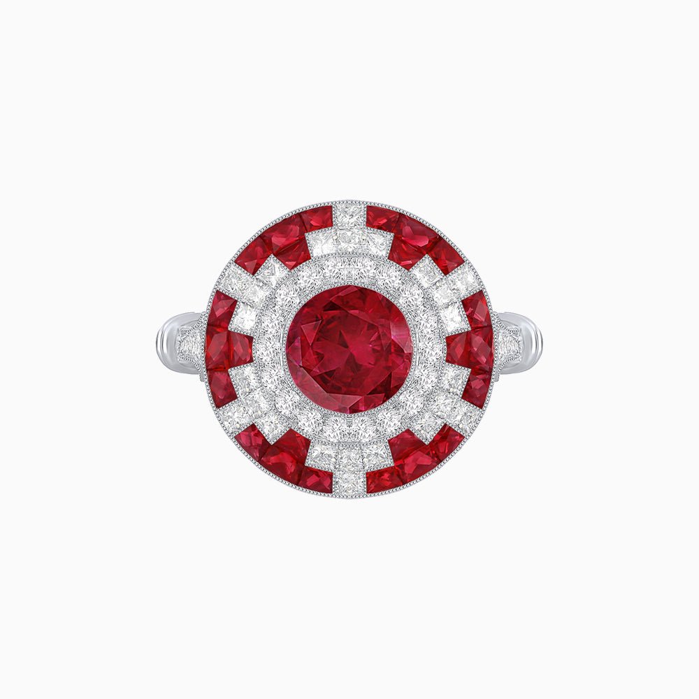 Vintage Inspired Round Gemstione Ring - Shahin Jewelry