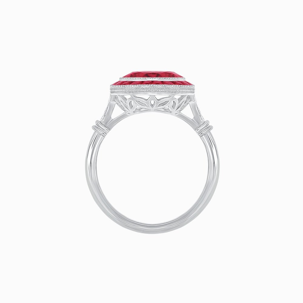 Vintage Inspired Round Gemstone Halo Ring - Shahin Jewelry