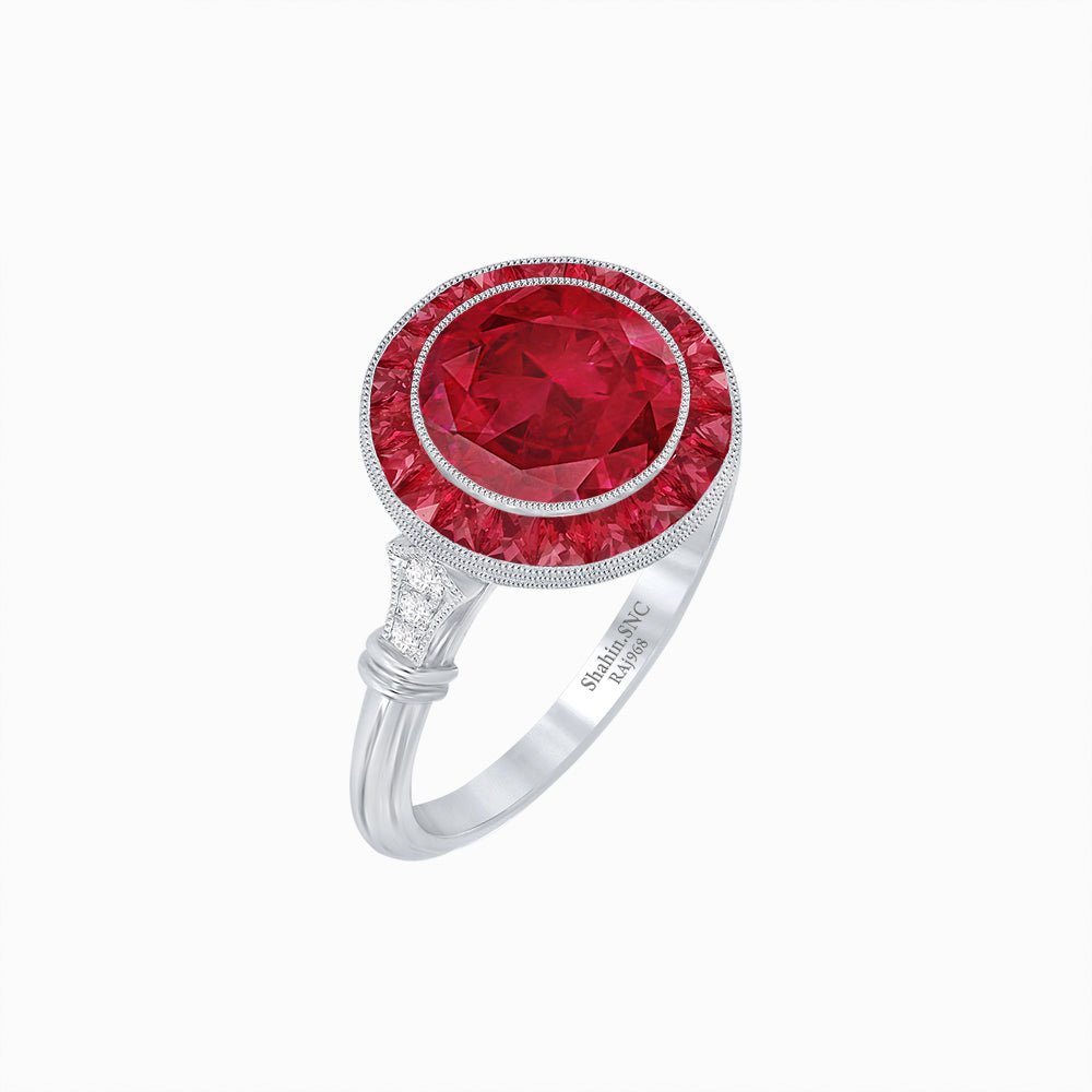 Vintage Inspired Round Gemstone Halo Ring - Shahin Jewelry