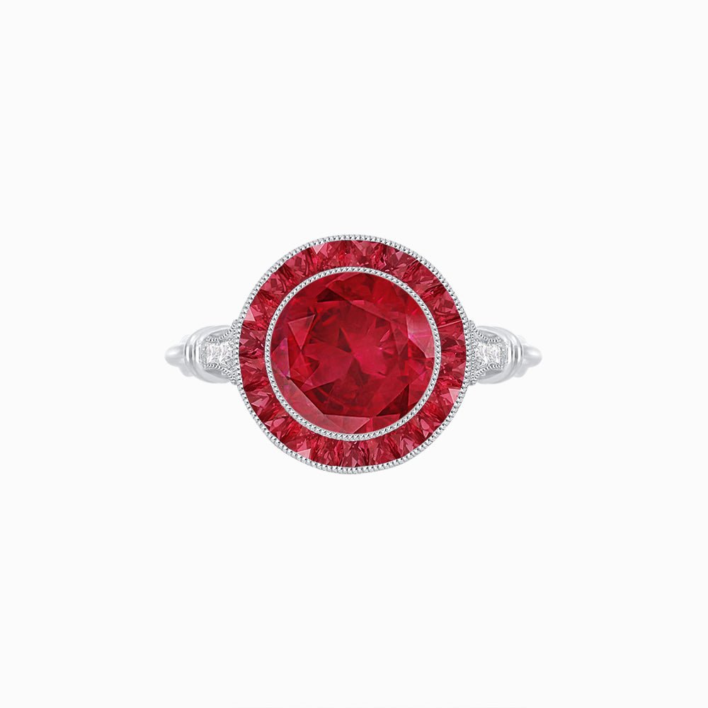 Vintage Inspired Round Gemstone Halo Ring - Shahin Jewelry