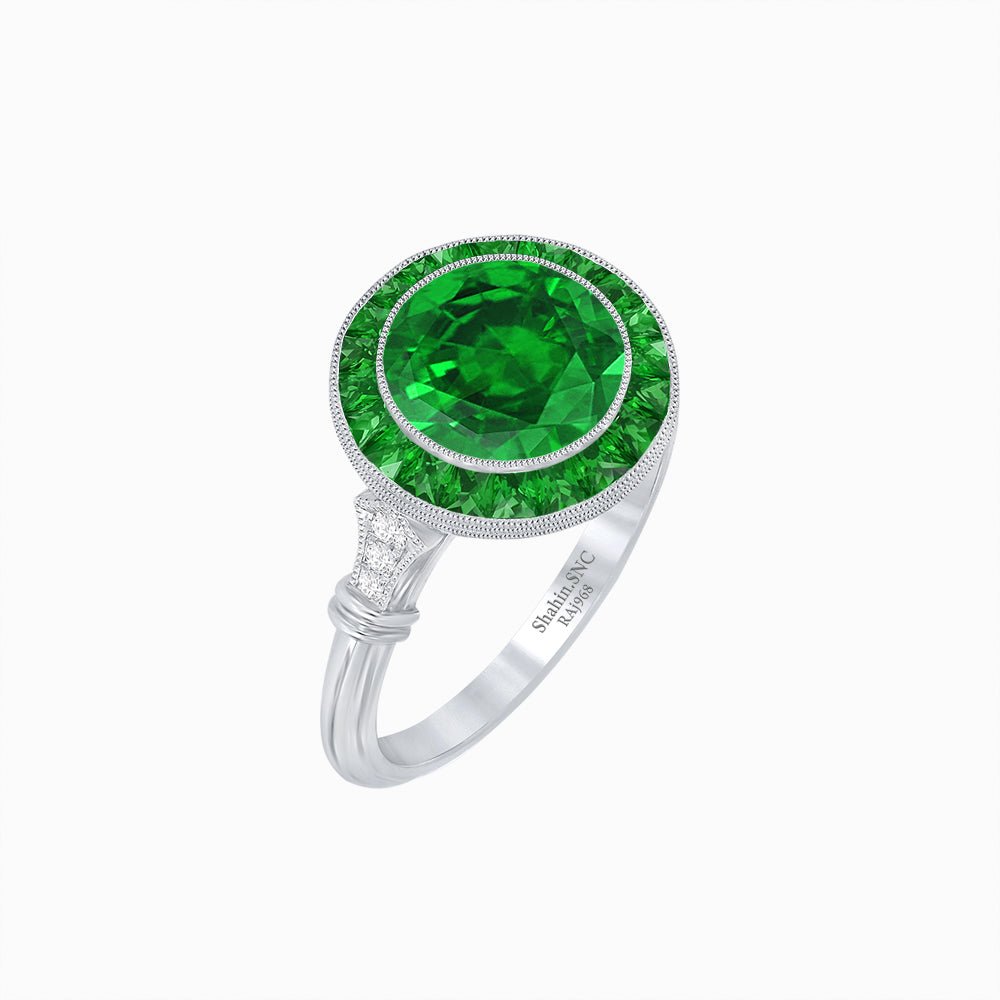 Vintage Inspired Round Gemstone Halo Ring - Shahin Jewelry