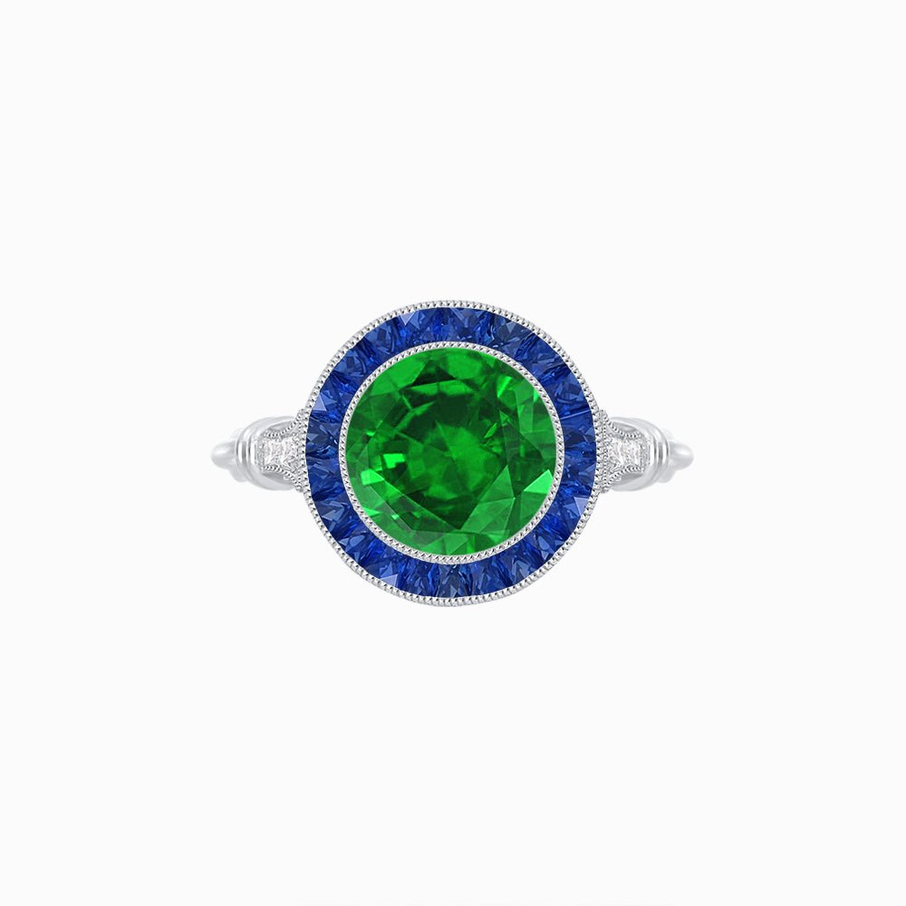 Vintage Inspired Round Gemstone Halo Ring - Shahin Jewelry