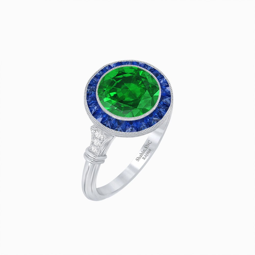 Vintage Inspired Round Gemstone Halo Ring - Shahin Jewelry