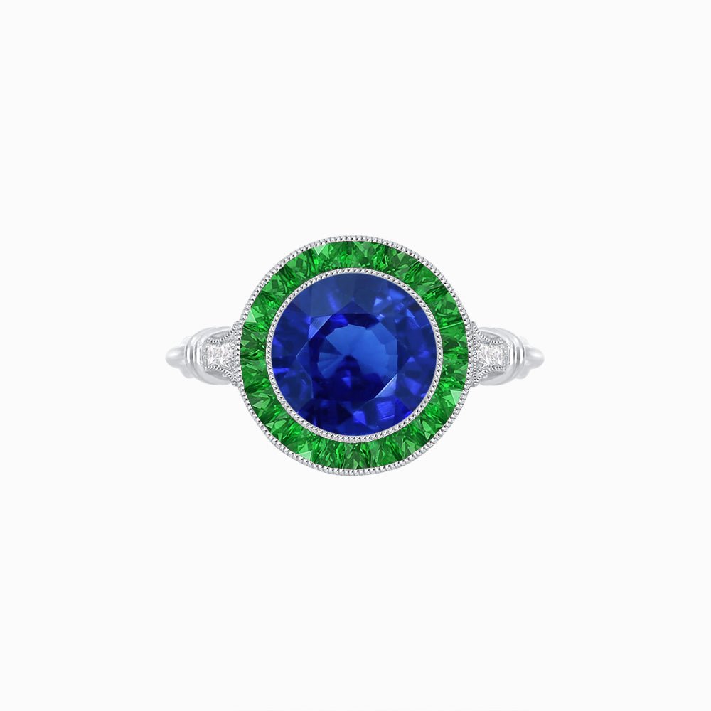 Vintage Inspired Round Gemstone Halo Ring - Shahin Jewelry