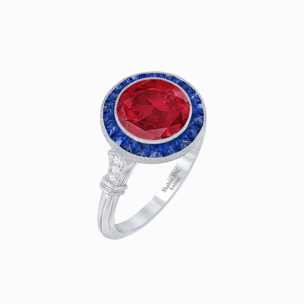 Vintage Inspired Round Gemstone Halo Ring - Shahin Jewelry