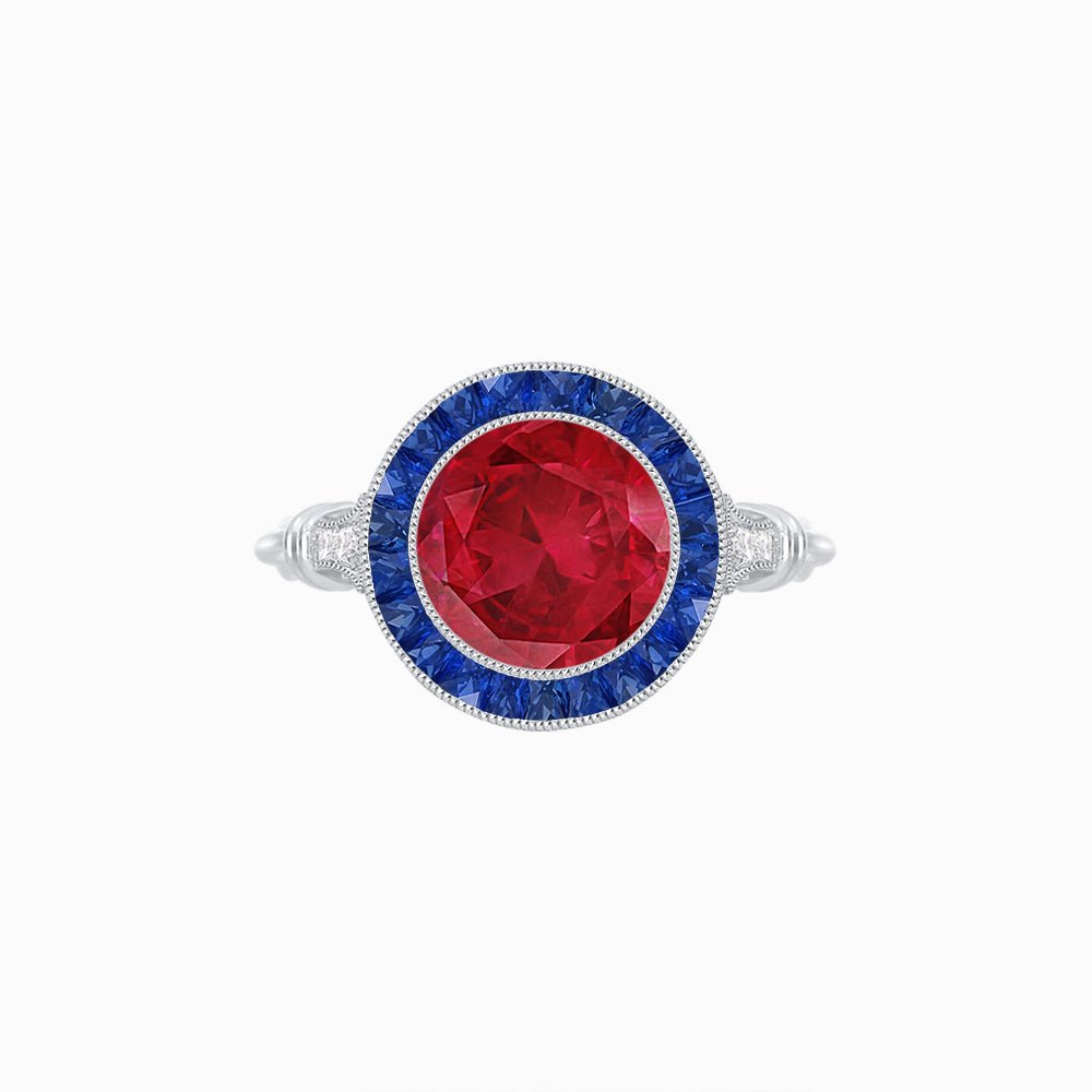 Vintage Inspired Round Gemstone Halo Ring - Shahin Jewelry