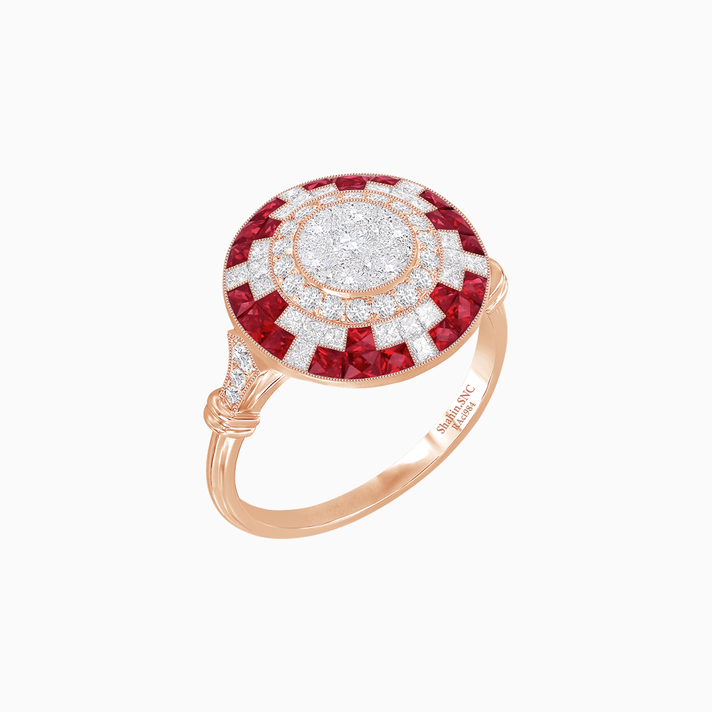 Vintage Inspired Round Illusion Diamond Ring - Shahin Jewelry