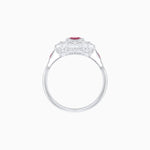 Load image into Gallery viewer, Vintage Inspired Three Stone Ruby & Diamond Navette Ring with enamel - Shahin Jewelry
