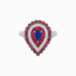 Load image into Gallery viewer, Vintage Inspired Triple Halo Pear-Shaped Ring with Customizable French-Cut and Cabochon Gemstones - Shahin Jewelry