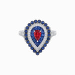 Load image into Gallery viewer, Vintage Inspired Triple Halo Pear-Shaped Ring with Customizable French-Cut and Cabochon Gemstones - Shahin Jewelry