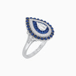 Load image into Gallery viewer, Vintage Inspired Triple Halo Pear - Shaped Ring with Customizable French - Cut and Cabochon Gemstones - Shahin Jewelry