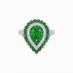 Load image into Gallery viewer, Vintage Inspired Triple Halo Pear-Shaped Ring with Customizable French-Cut and Cabochon Gemstones - Shahin Jewelry