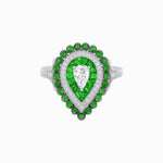 Load image into Gallery viewer, Vintage Inspired Triple Halo Pear - Shaped Ring with Customizable French - Cut and Cabochon Gemstones - Shahin Jewelry