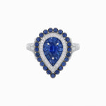 Load image into Gallery viewer, Vintage Inspired Triple Halo Pear-Shaped Ring with Customizable French-Cut and Cabochon Gemstones - Shahin Jewelry