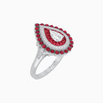 Load image into Gallery viewer, Vintage Inspired Triple Halo Pear - Shaped Ring with Customizable French - Cut and Cabochon Gemstones - Shahin Jewelry