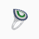 Load image into Gallery viewer, Vintage Inspired Triple Halo Pear - Shaped Ring with Customizable French - Cut and Cabochon Gemstones - Shahin Jewelry