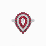 Load image into Gallery viewer, Vintage Inspired Triple Halo Pear - Shaped Ring with Customizable French - Cut and Cabochon Gemstones - Shahin Jewelry