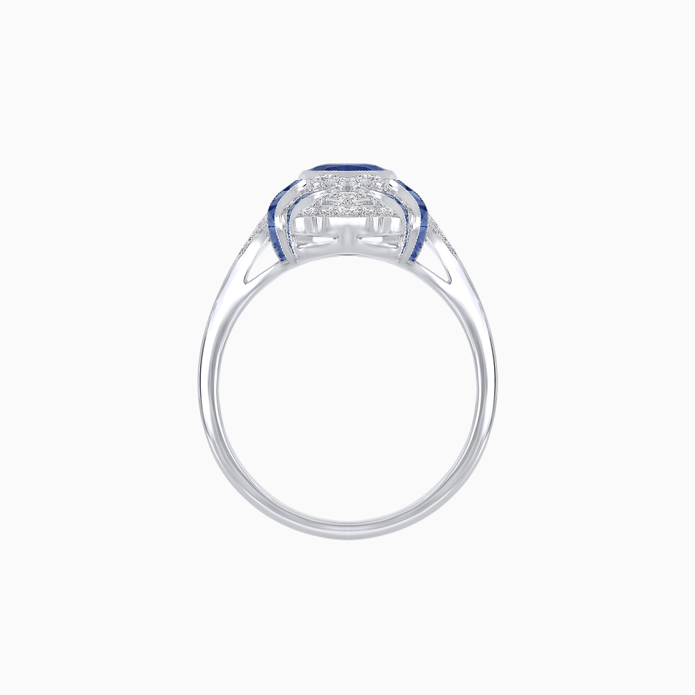 Vintage Style Art Deco Sapphire Ring with Diamonds - Shahin Jewelry