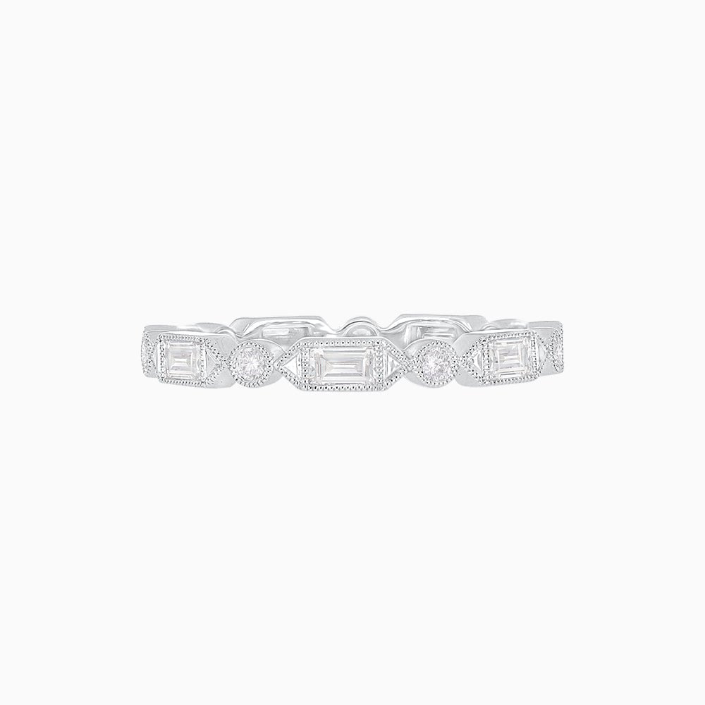 Vintage Style Baguette and Round Diamond Stackable Band - Shahin Jewelry