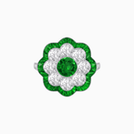 Load image into Gallery viewer, Vintage Style Floral Ring with Round Center Stone, Diamond Halo and French-Cut Gemstone Petals - Shahin Jewelry