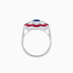 Load image into Gallery viewer, Vintage Style Floral Ring with Round Center Stone, Diamond Halo and French-Cut Gemstone Petals - Shahin Jewelry