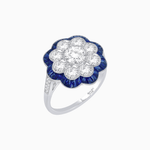 Load image into Gallery viewer, Vintage Style Floral Ring with Round Center Stone, Diamond Halo and French-Cut Gemstone Petals - Shahin Jewelry