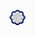 Load image into Gallery viewer, Vintage Style Floral Ring with Round Center Stone, Diamond Halo and French-Cut Gemstone Petals - Shahin Jewelry