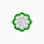 Load image into Gallery viewer, Vintage Style Floral Ring with Round Center Stone, Diamond Halo and French-Cut Gemstone Petals - Shahin Jewelry