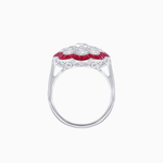 Load image into Gallery viewer, Vintage Style Floral Ring with Round Center Stone, Diamond Halo and French-Cut Gemstone Petals - Shahin Jewelry