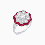 Load image into Gallery viewer, Vintage Style Floral Ring with Round Center Stone, Diamond Halo and French-Cut Gemstone Petals - Shahin Jewelry