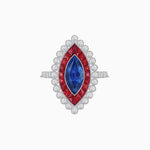 Load image into Gallery viewer, Vintage Style Marquise Ring with French-Cut Gemstone Halo and Scalloped Diamond Border - Shahin Jewelry