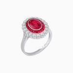 Load image into Gallery viewer, Vintage Style Oval Ring with French-Cut Gemstone Halo and Scalloped Diamond Border - Shahin Jewelry