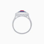 Load image into Gallery viewer, Vintage Style Oval Ring with French-Cut Gemstone Halo and Scalloped Diamond Border - Shahin Jewelry