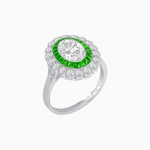 Load image into Gallery viewer, Vintage Style Oval Ring with French-Cut Gemstone Halo and Scalloped Diamond Border - Shahin Jewelry