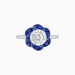 Load image into Gallery viewer, VVintage Inspired Floral Calibré-Cut Gemstone Petal Halo Ring - Shahin Jewelry