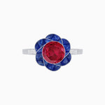 Load image into Gallery viewer, VVintage Inspired Floral Calibré-Cut Gemstone Petal Halo Ring - Shahin Jewelry