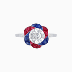 Load image into Gallery viewer, VVintage Inspired Floral Calibré-Cut Gemstone Petal Halo Ring - Shahin Jewelry