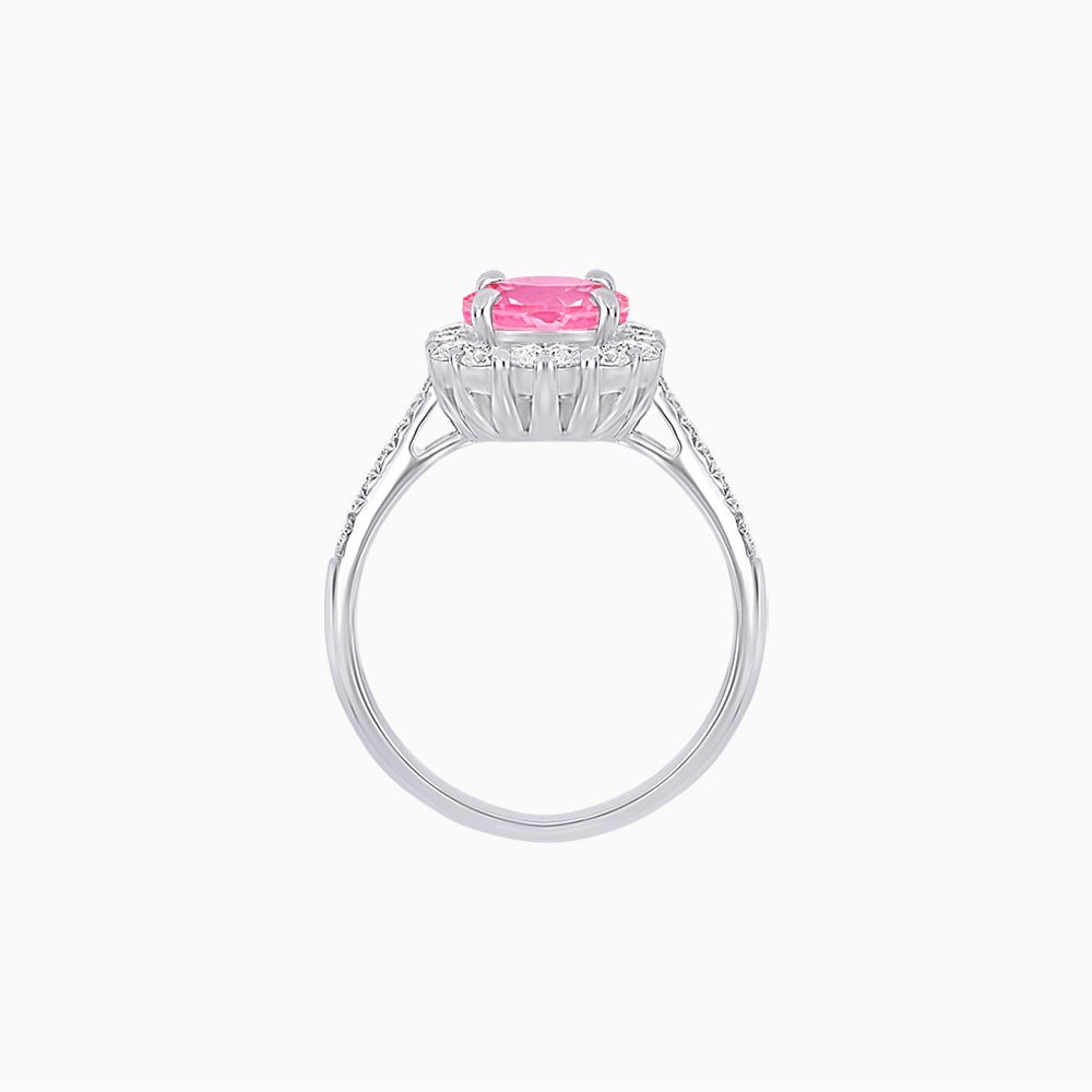 White Gold Ring with Diamonds and Pink Tourmarine - Shahin Jewelry