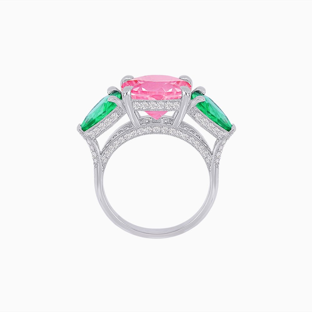 14K White Gold Three - Stone Morganite and Apatite Ring – Classic Collection - Shahin Jewelry