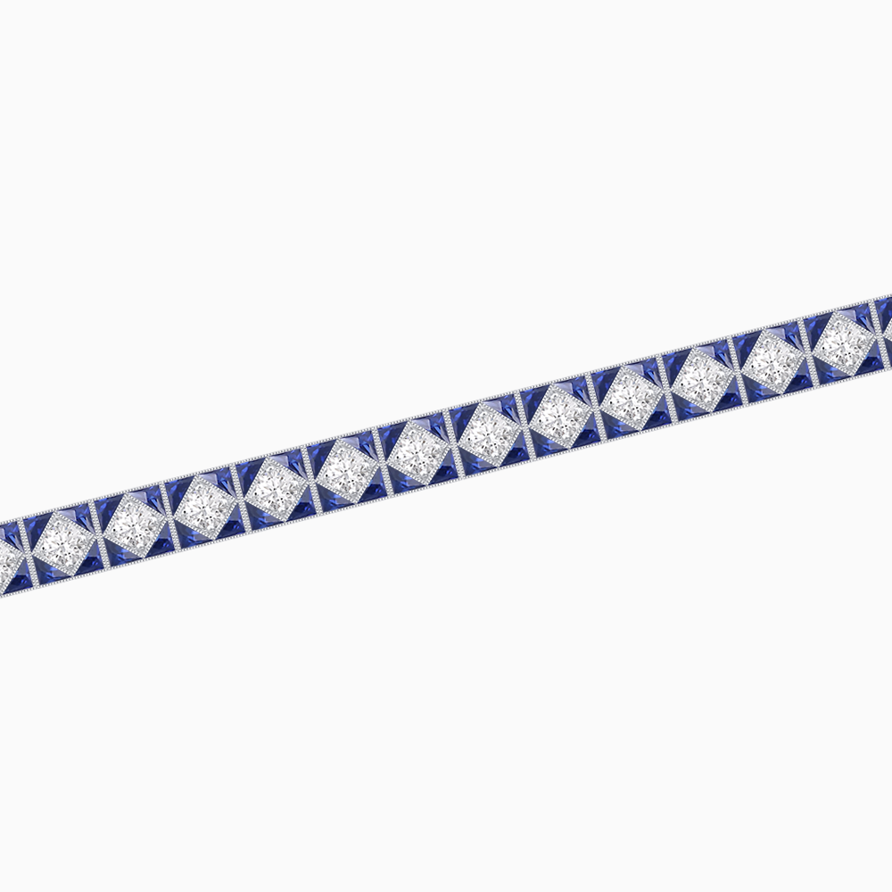 Art Deco Inspired Geometric Gemstone and Diamond Bracelet