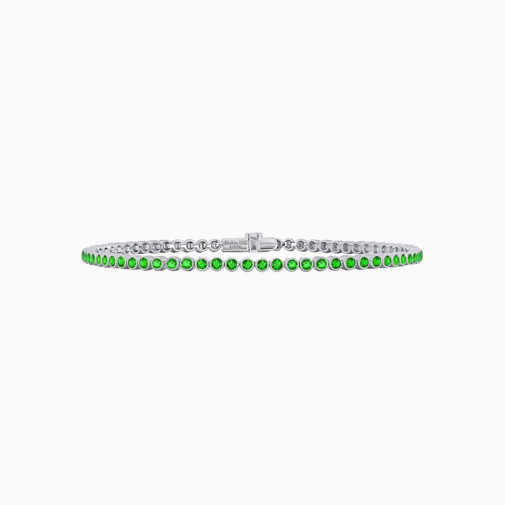 Round-Cut Tennis Bracelet with Bezel- Settings in Gemstones or Diamonds
