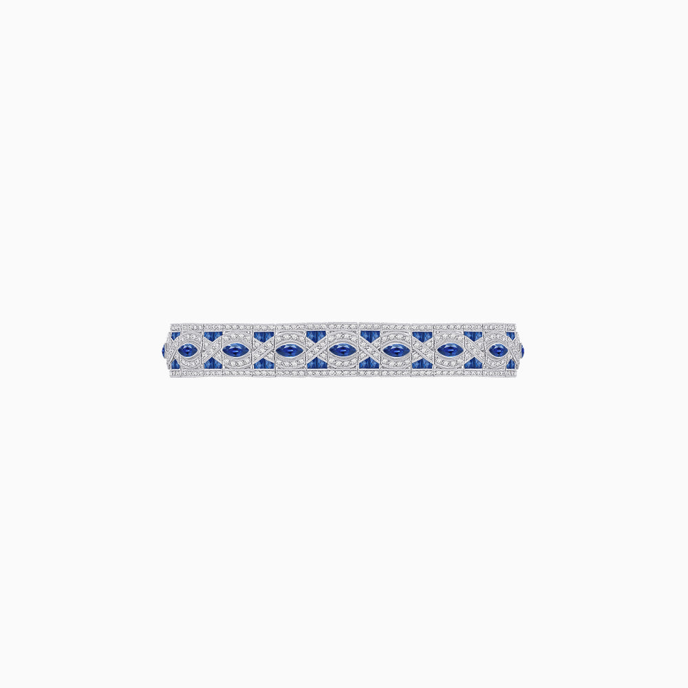 Art Deco Inspired Marquise Gemstone & Diamond Link Bracelet