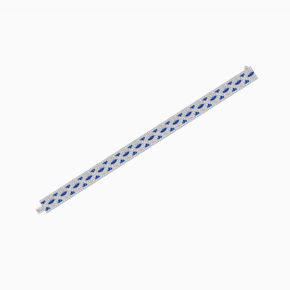 Art Deco Inspired Marquise Gemstone & Diamond Link Bracelet