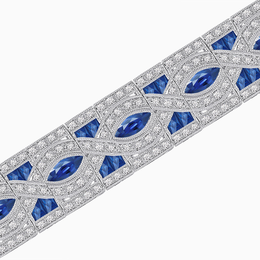 Art Deco Inspired Marquise Gemstone & Diamond Link Bracelet