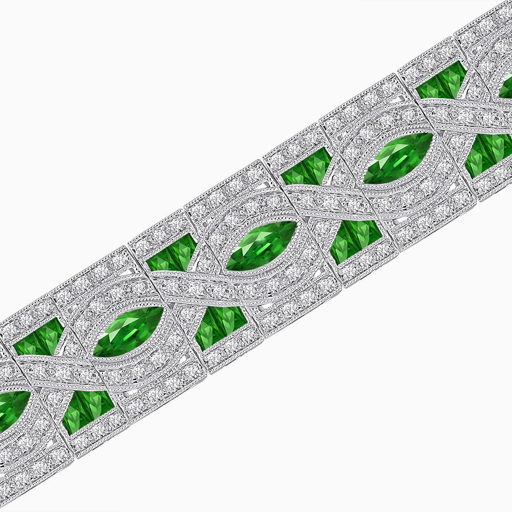 Art Deco Inspired Marquise Gemstone & Diamond Link Bracelet