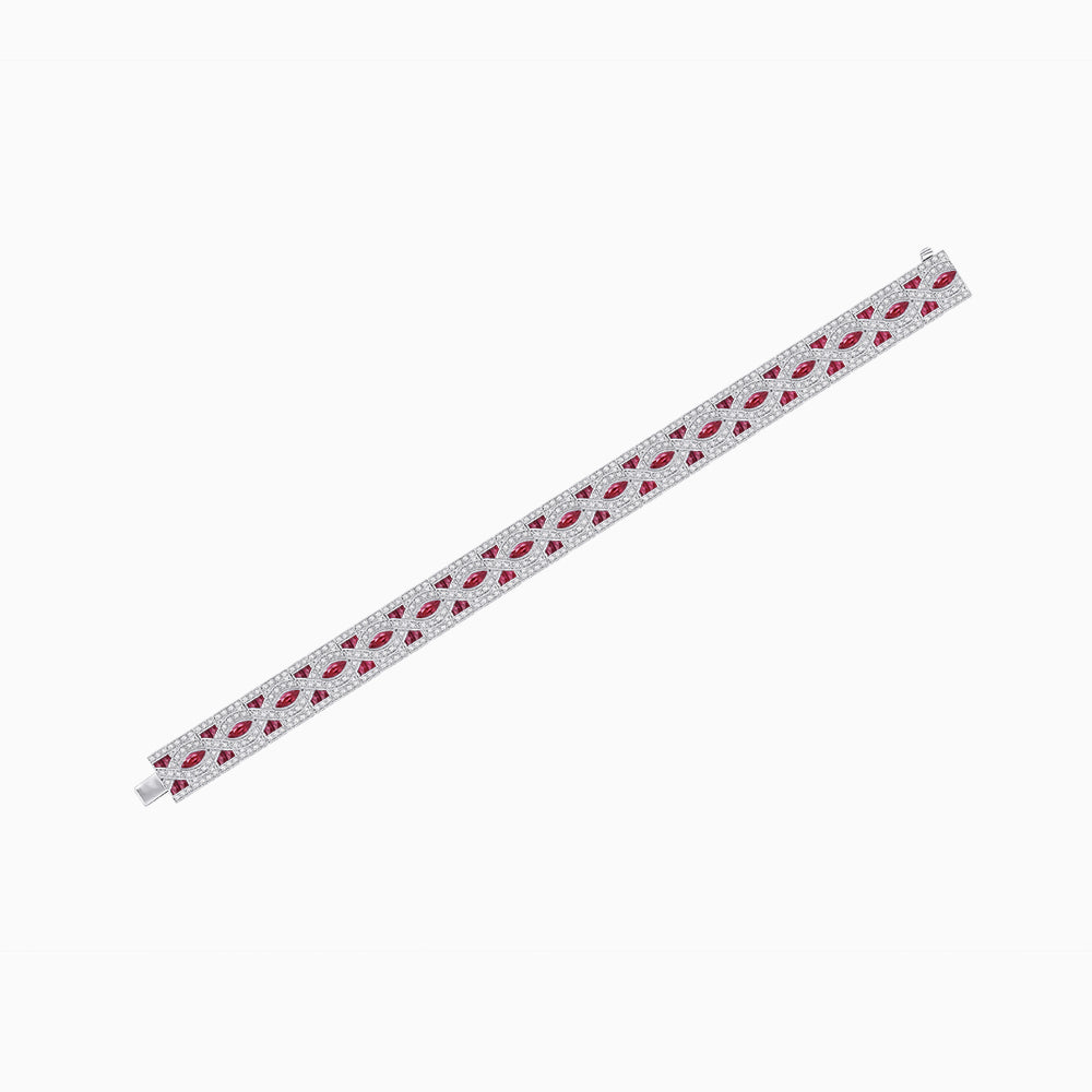 Art Deco Inspired Marquise Gemstone & Diamond Link Bracelet