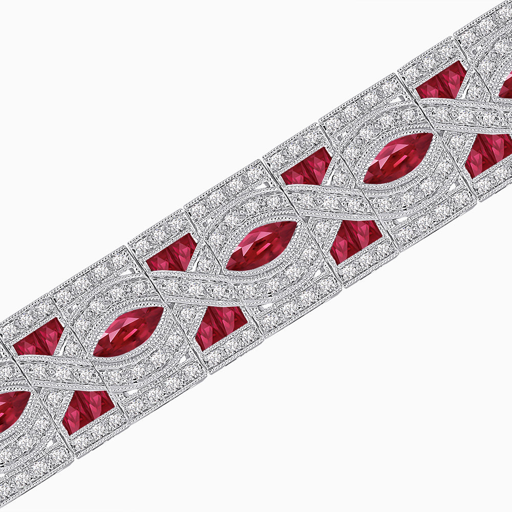 Art Deco Inspired Marquise Gemstone & Diamond Link Bracelet