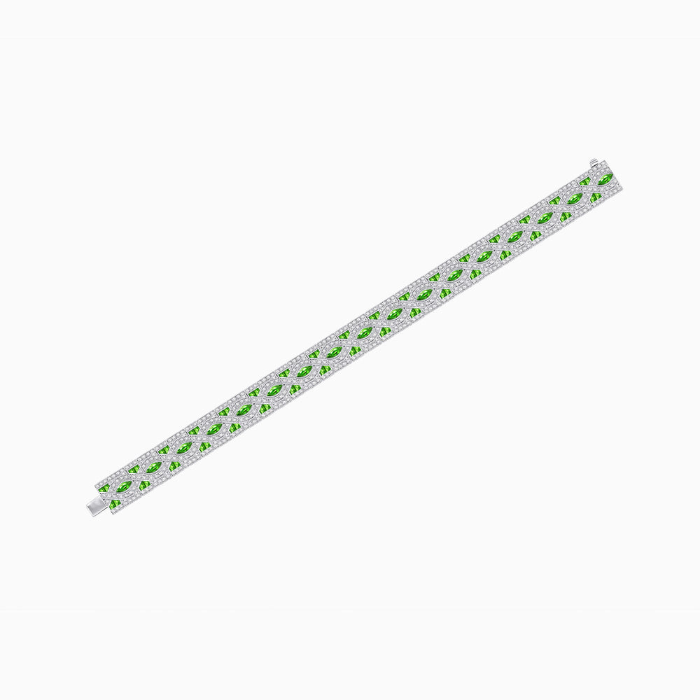 Art Deco Inspired Marquise Gemstone & Diamond Link Bracelet