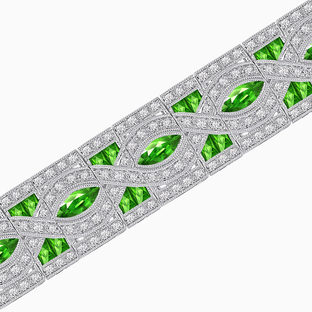 Art Deco Inspired Marquise Gemstone & Diamond Link Bracelet